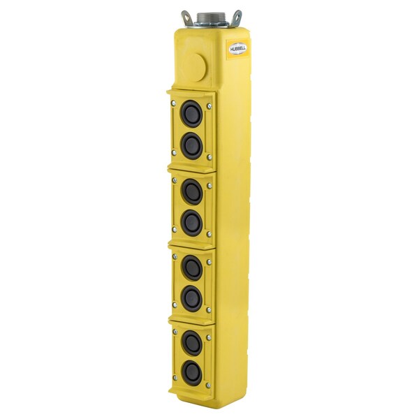 Industrial Grade, Pendant Controls, Push Button Station, 8) Buttons- Single Speed, Pilot Duty, 250V AC Max, Terminal Screws